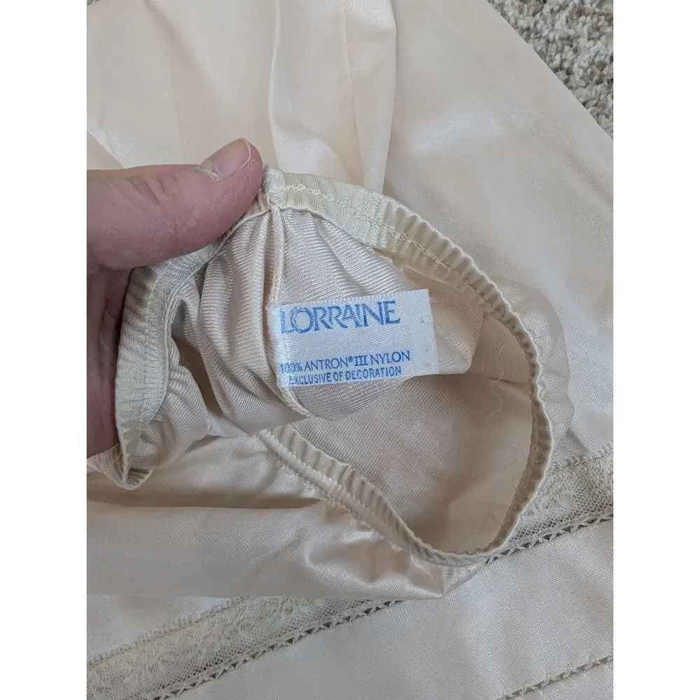 Vintage Beige Nylon with Satin Lace Trim Half Slip Lorraine Small Tall Coquette